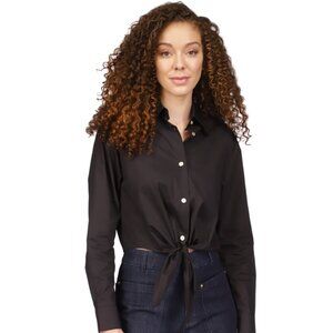 Womens Knot-Front Collared Button-Down Top